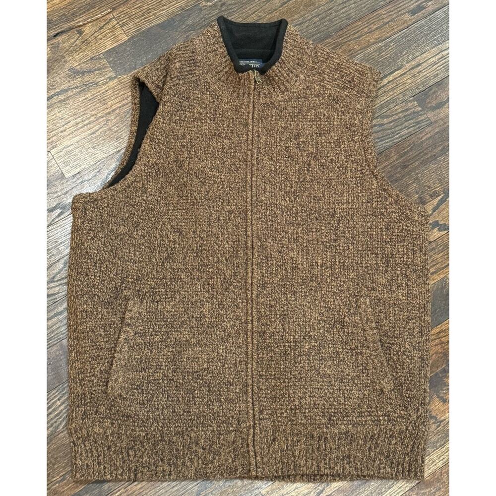 Pendleton Fleece Lined 100% Washable Wool Full Zip Ribbed Vest Brown Mens Size L